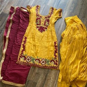 Yellow and maroon patiala salwaar